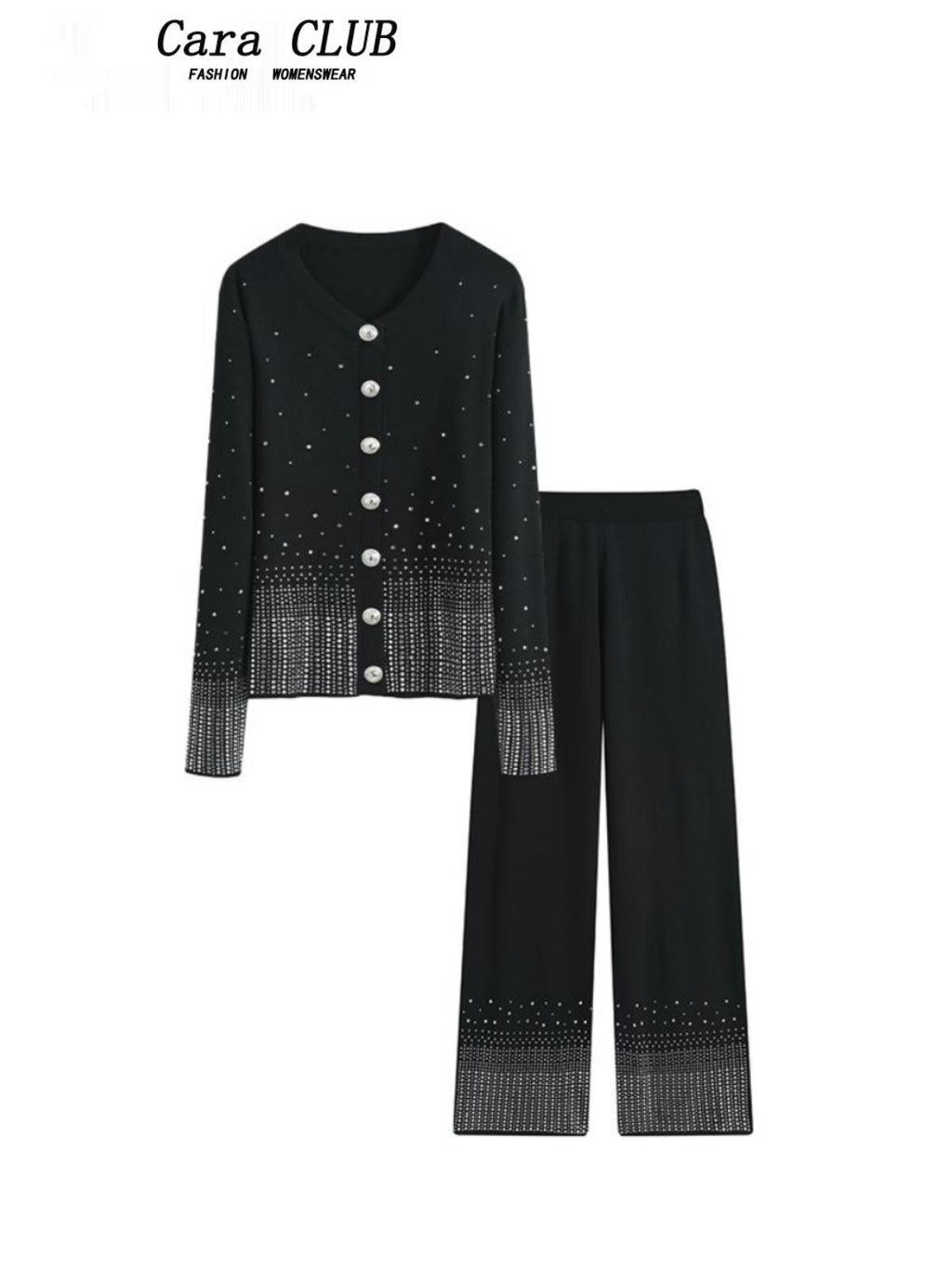 Cara CLUB plus-size casual suit women's autumn chubby sister mm long-sleeved knit trousers leg trousers two-piece set