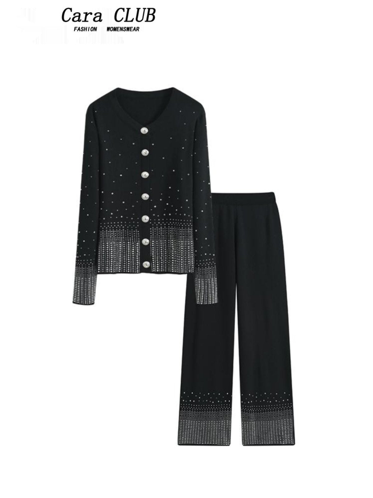 Cara CLUB plus-size casual suit women's autumn chubby sister mm long-sleeved knit trousers leg trousers two-piece set