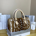 Boston bag sika deer real fur straw handbag bag women's shoulder crossbody fashion plush handbag 2026 new