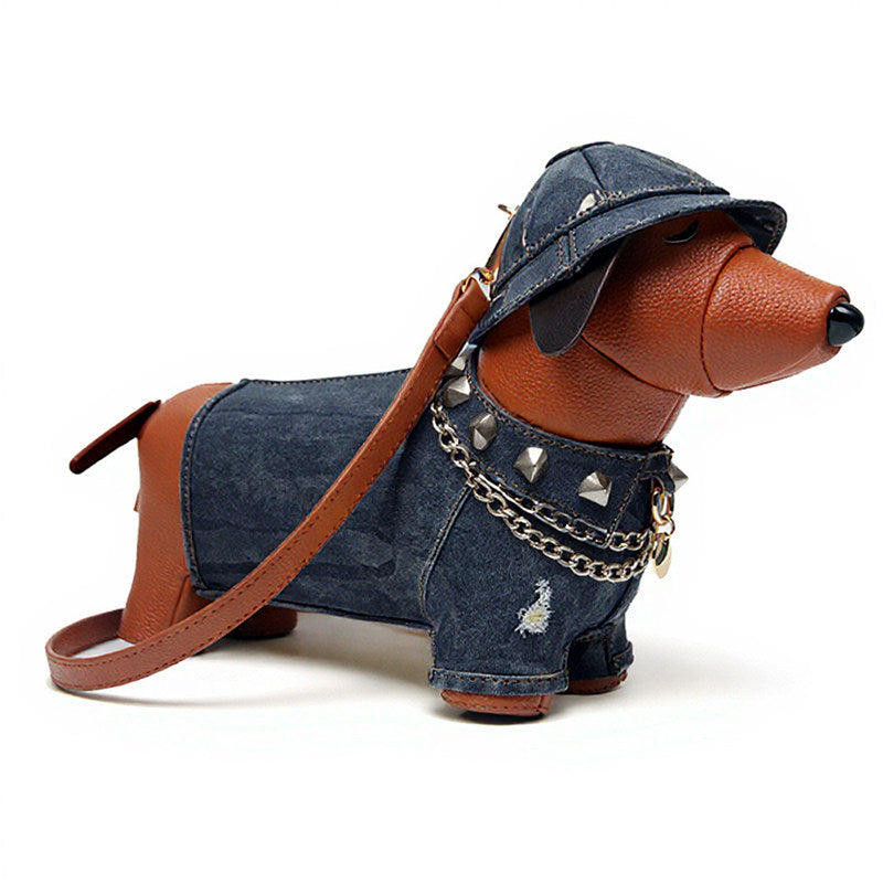 2025 New Personality Creative American Spice Girl Denim Dachshund Crossbody Bag Unique Design Niche Bag
