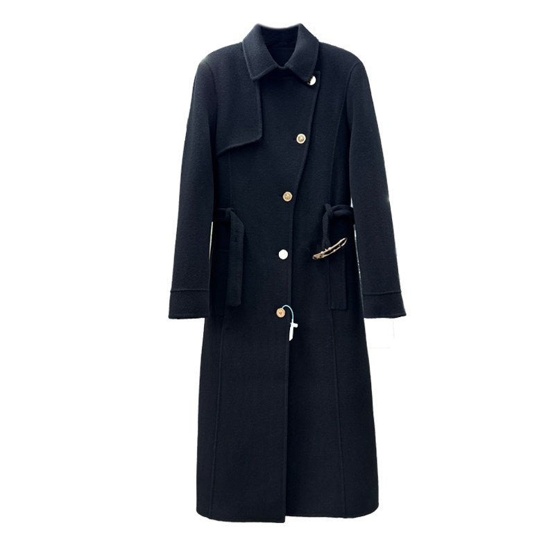 Slim and slimming reversible wool coat women's long model 2025 autumn/winter new waist high-end temperament woolen jacket