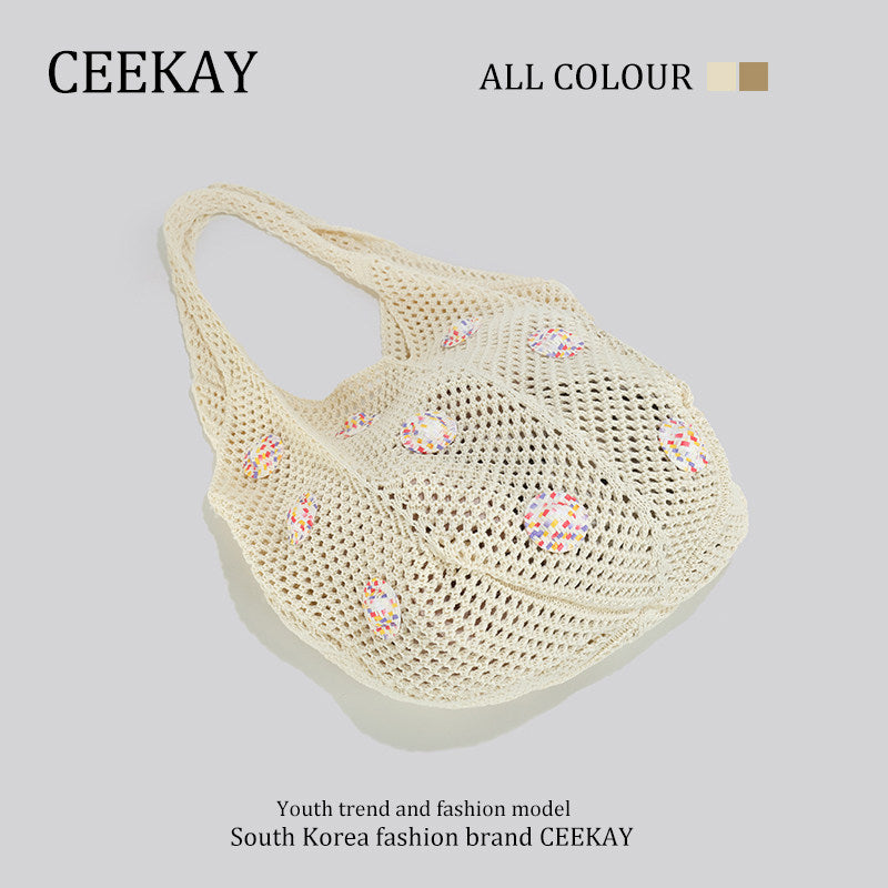 CEEKAY genuine hollow seaside vacation lazy bag women's new large-capacity flower beach bag tote bag
