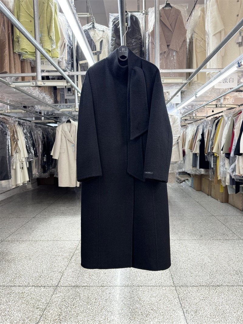 Yak Down French Elegant Black Stand Collar Reversible Wool Coat Women's Mid-Length 25 Fall/Winter Loose Tweed Jacket