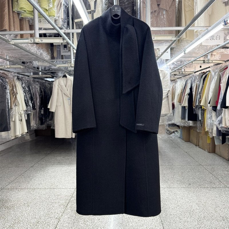 Yak Down French Elegant Black Stand Collar Reversible Wool Coat Women's Mid-Length 25 Fall/Winter Loose Tweed Jacket