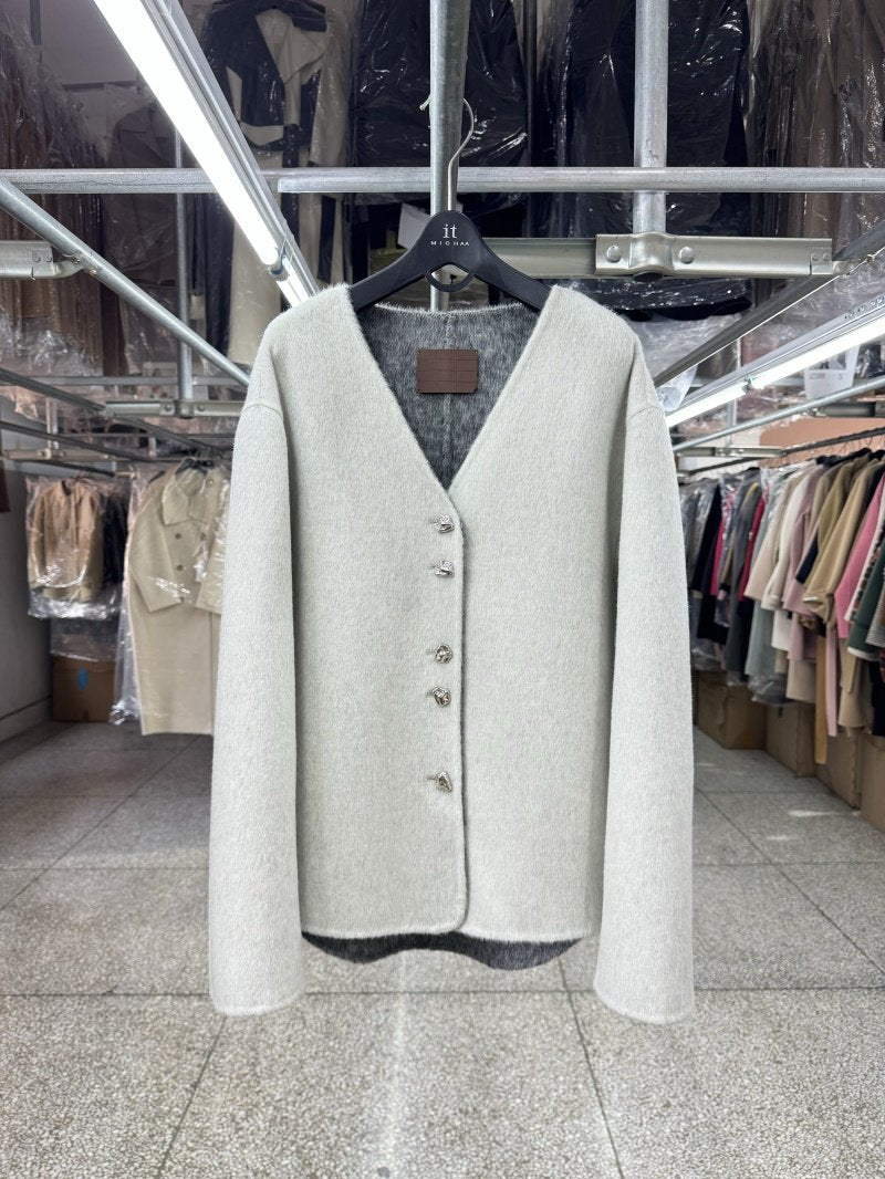 V-neck reversible wool coat women's short short 25-year-old new two-sided color-blocked single-breasted woolen jacket