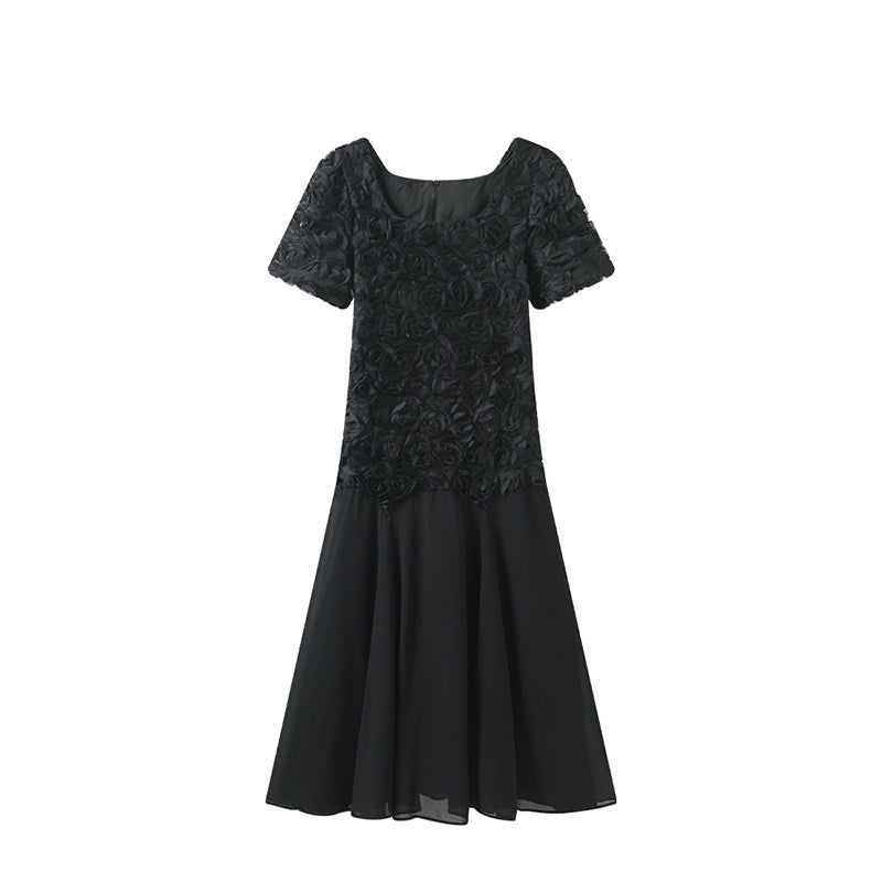 CaraCLUB large size straight shoulder short sleeve dress women's summer new fat sister temperament versatile design skirt