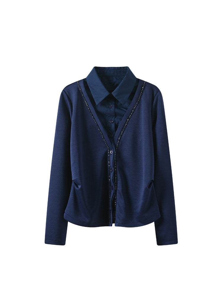 Cara CLUB plus-size POLO collar long-sleeved shirt women's autumn fat sister French retro lazy slimming shirt