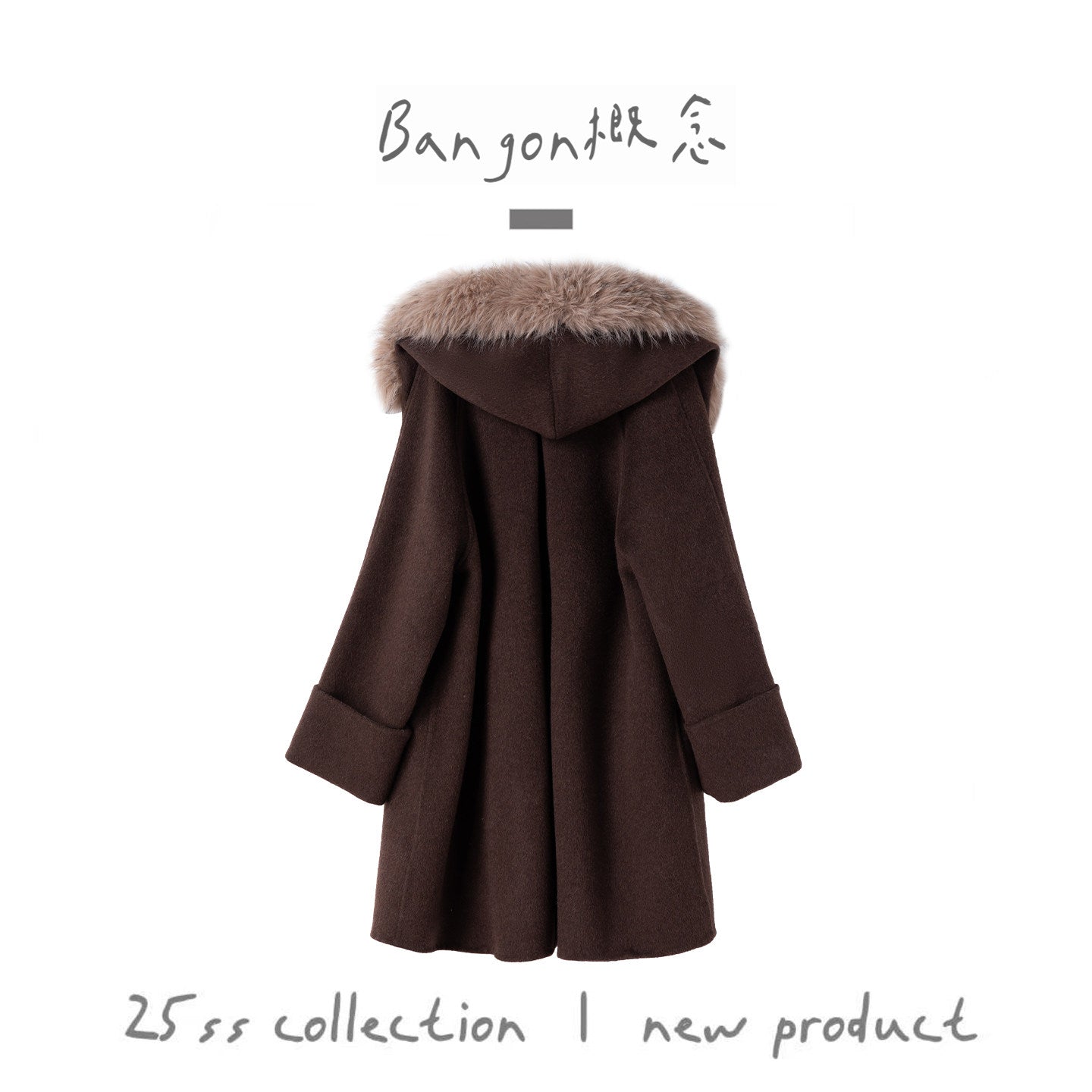 BANGON Fur Collar Hooded Wool Coat 2025 New Temperament Versatile High-End Warm Jacket Top