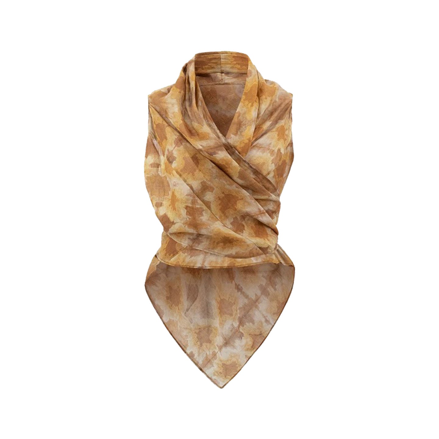 BANGON Vintage Tie-dye Print Cross-Lace-up Sleeveless Top New Design Short Sleeves for Summer 2025