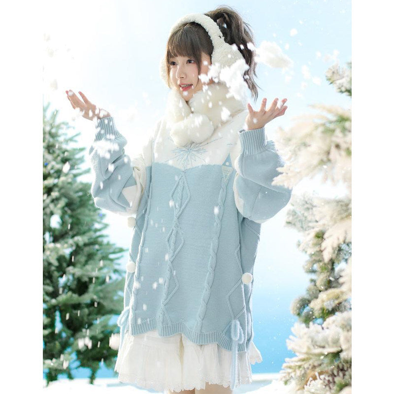 Atmosphere Christmas turtleneck sweater women's 2024 fall/winter new loose lazy style pullover color-blocking knitted sweater top