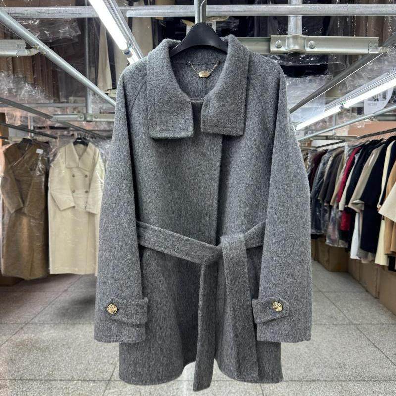 Cigarette neck reversible wool coat women's cropped petite fall and winter new loose lace-up A-shaped woolen jacket
