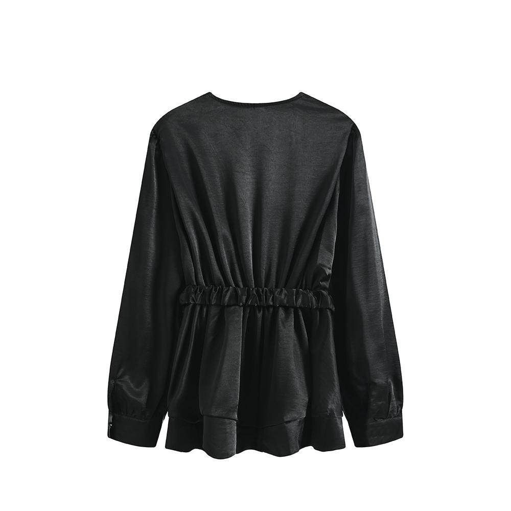 Cara CLUB large-size design shirt women's autumn fat sister French temperament age-reducing slimming long-sleeved top