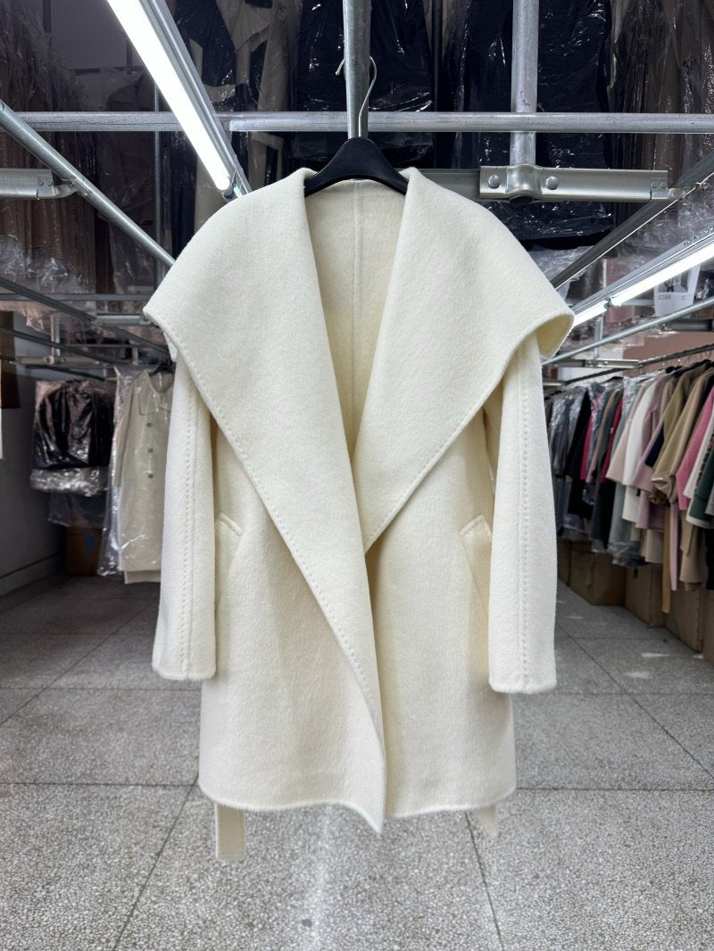 Large lapel reversible wool coat women's short 25 years new loose lapel fashion lace-up topstitch woolen jacket