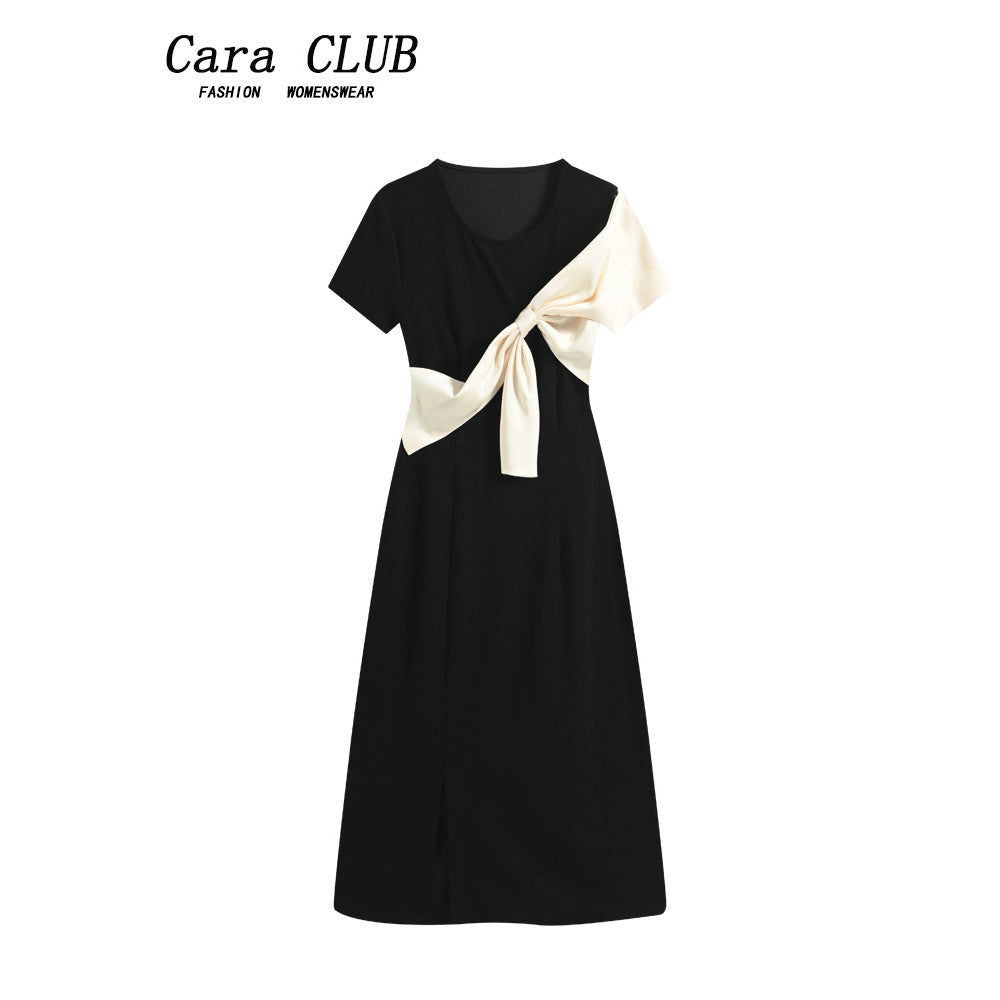 CaraCLUB plus-size black short-sleeved dress for women in early summer with a fat sister temperament and age-reducing Hepburn-style skirt