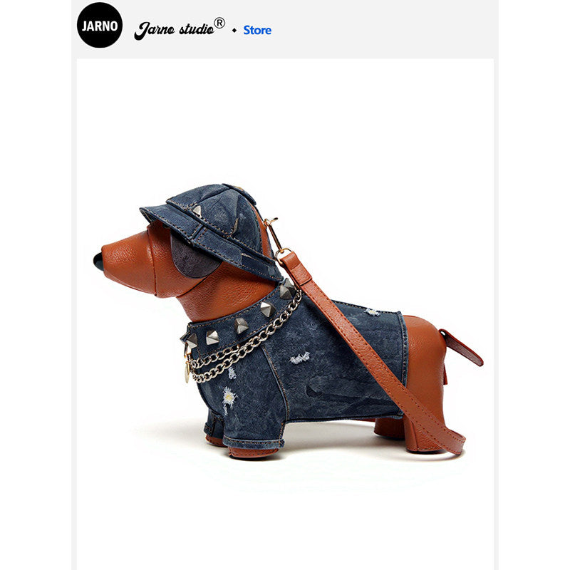 2025 New Personality Creative American Spice Girl Denim Dachshund Crossbody Bag Unique Design Niche Bag
