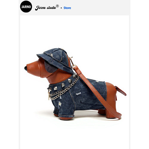 2025 New Personality Creative American Spice Girl Denim Dachshund Crossbody Bag Unique Design Niche Bag