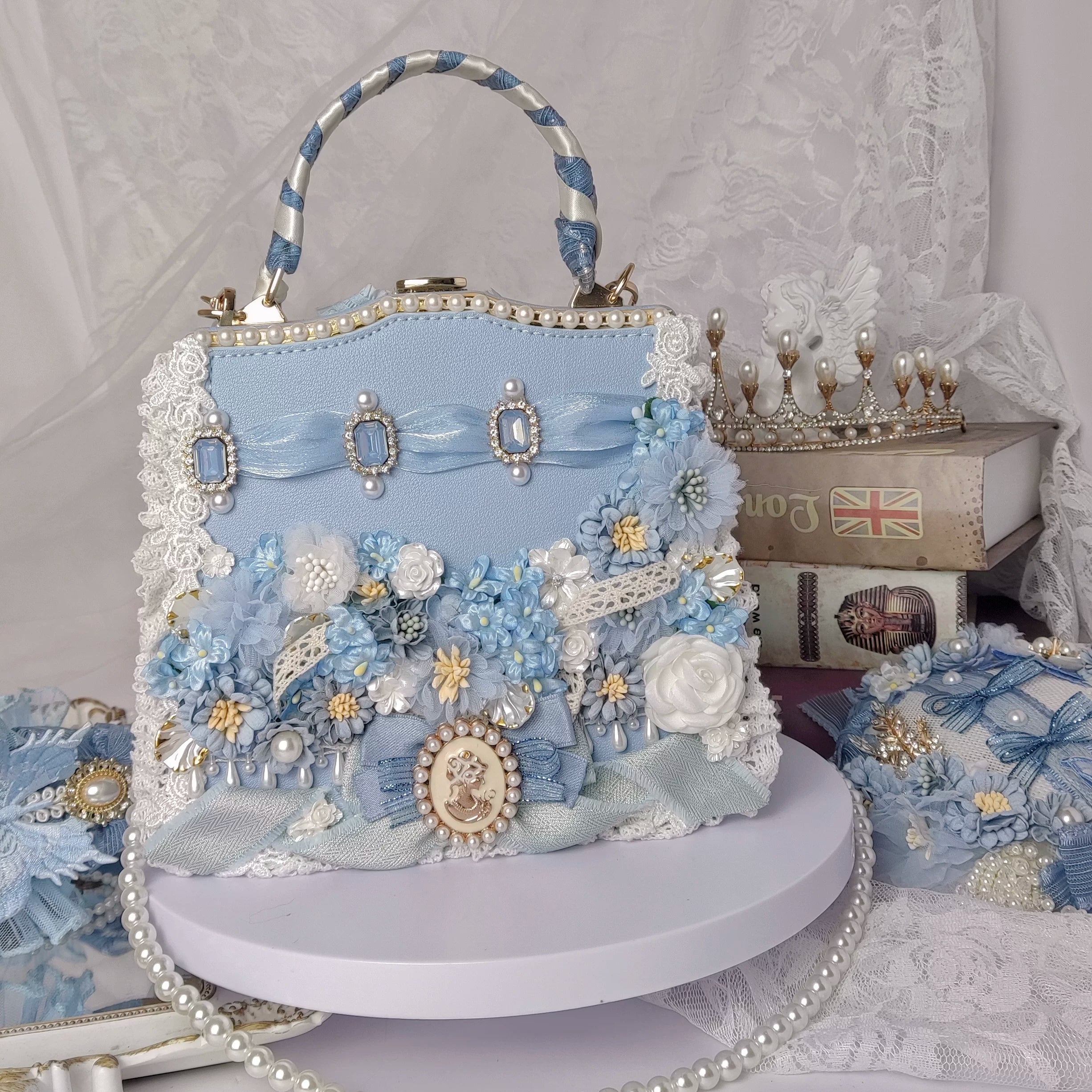 Blue handmade Lolita bridal vintage crossbody bag CLA style original Lolita handbag
