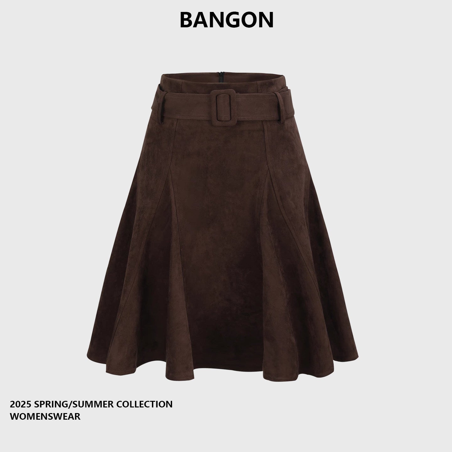 BANGON Vintage Suede Skirt Loose Lotus Leaf 2025 Fall New Simple Commuter Versatile Skirt