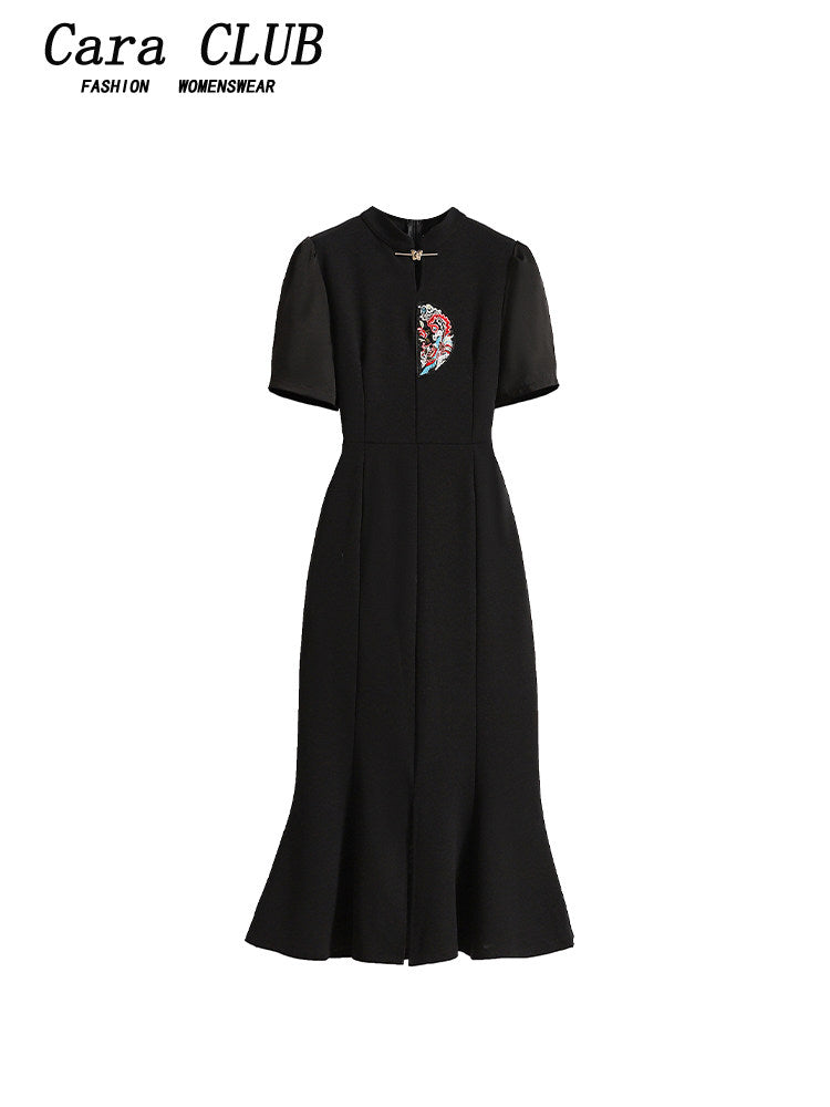 CaraCLUB plus-size new Chinese dress female summer fat sister slimming waist slimming fashion temperament improved cheongsam