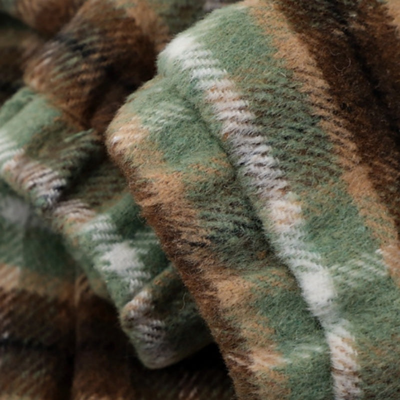 Womens American-Style Retro Color-Block Plaid Wool Coat With A Notch Lapel